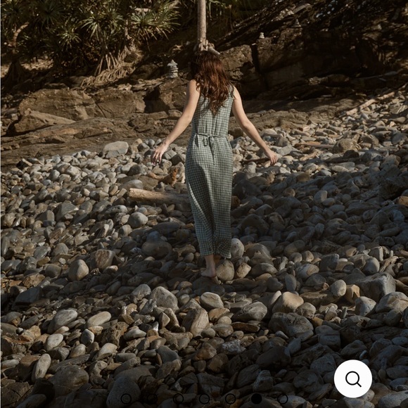 Afends Base Seersucker Maxi Dress XS Deep Green Check Gingham Hemp Tencel NWT - Picture 7 of 13